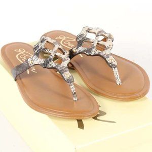 NIB Rowen Bennett Metallic Lizard Print Thong Sandals